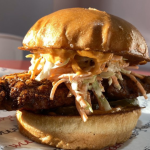 The Chickie Sandie — best chicken sandwich in Plano at Wulf Burger, made with crispy all-natural chicken and secret sauce.
