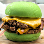 Wulf Burger Richardson green bun vegan burger with crispy vegan fries near Belt & Main in Richardson’s Core District