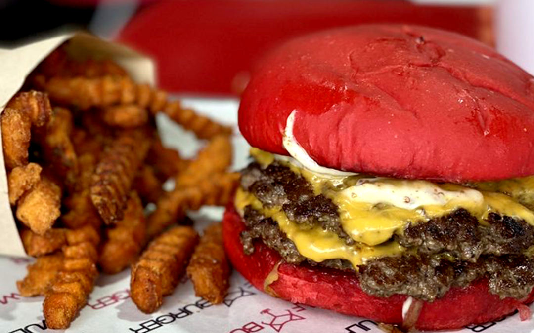 Halal-certified red bun burger served fresh at Wulf Burger Richardson TX