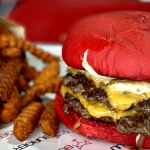 Halal-certified red bun burger served fresh at Wulf Burger Richardson TX