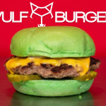 Vegan Impossible burger with red beet bun at Wulf Burger Dallas Mockingbird Station