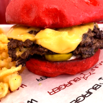 Wulf Burger red bun halal burger in Dallas